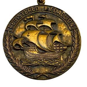 Registered Medallion Brass Keychain Mayflower Single Sided Charm Souvenir